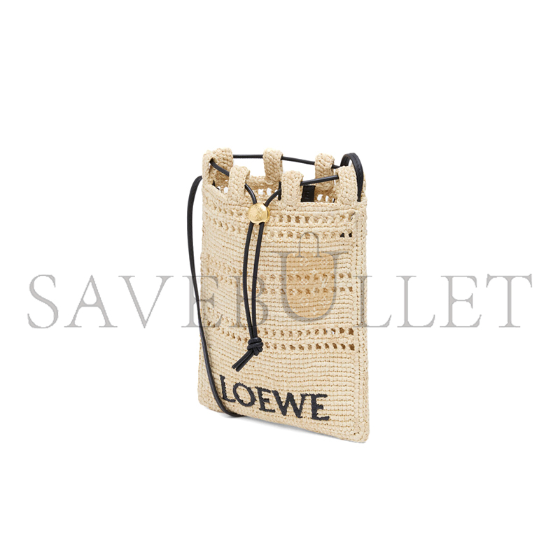 L0ew* DRAWSTRING POCKET IN RAFFIA C756PHPX01 (21*16*1cm)